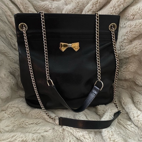 Nina Ricci Paris Black Leather Bag with Gold Chain Strap - Picture 1 of 7